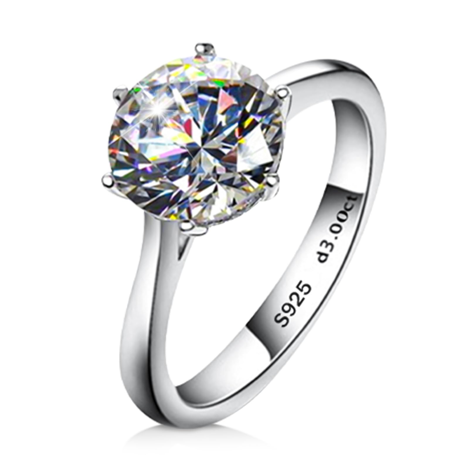 AINUOSHI 1/2/3/4 Carat Moissanite Engagement Rings for Women, 925 Sterling Silver Solitaire Round Cut (10mm) Diamond Wedding Band D-E Color Grade Gift