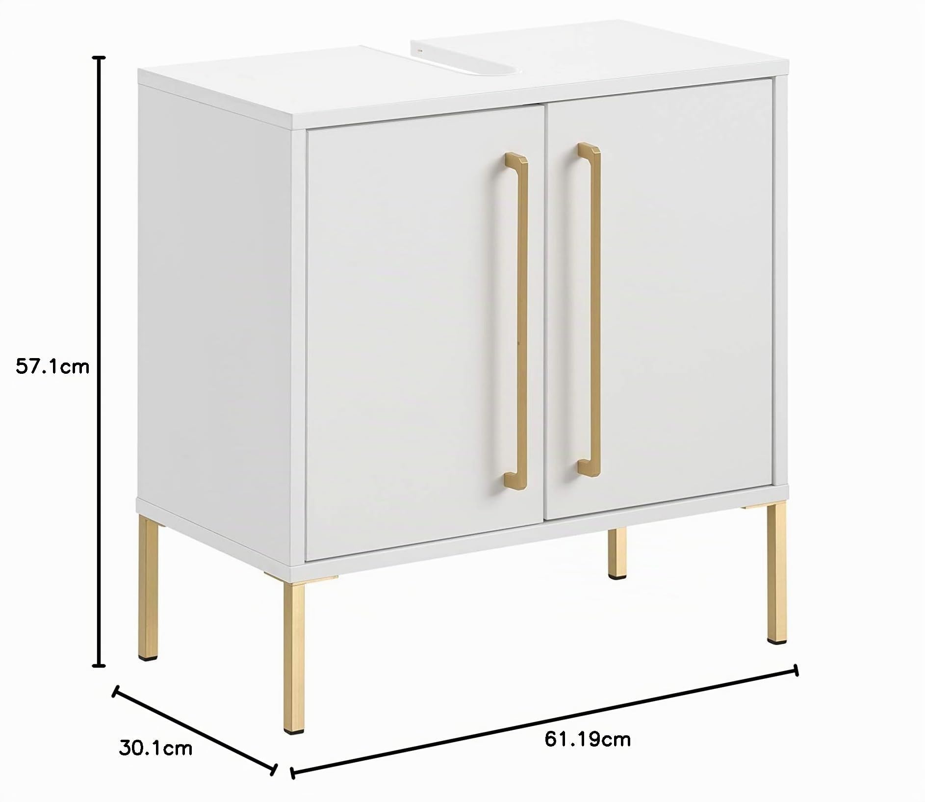 Schildmeyer Gloria Waschbeckenunterschrank 148428, weiß Gold, 61,2 x 57,1 x 30,1 cm