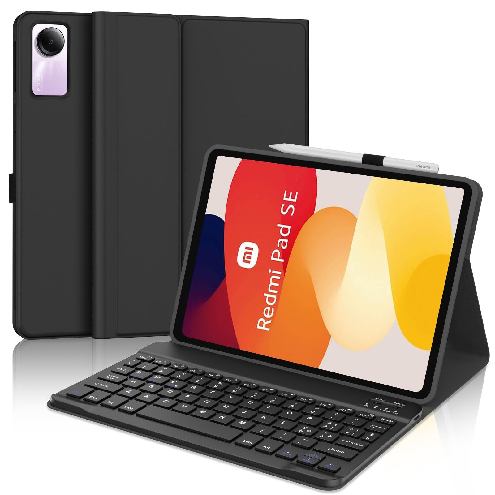 IVEOPPE Tastiera Xiaomi Redmi Pad SE, Xiaomi Redmi Pad SE Cover con Tastiera, Custodia Tastiera Italiano Bluetooth Magnetica Staccabile per Tablet Xiaomi Redmi Pad SE 11 pollici 2023, Nero