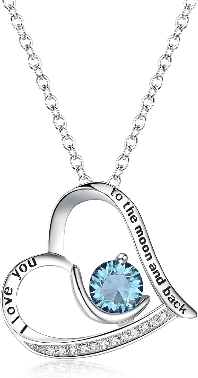 BriLove 925 Sterling Silver Necklace for Women,I Love You to The Moon and Back Engraved CZ Love Heart Pendant Necklaces for Birthday Gift