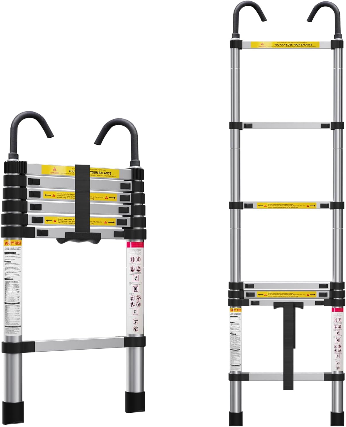 6.6ft Telescoping Ladder, Lightweight Collapsible Ladder with Hook, Aluminum Extension Ladders for Home, Folding Telescoping Ladder for RV, Attic, Daily Use at Home, 330 lbs…