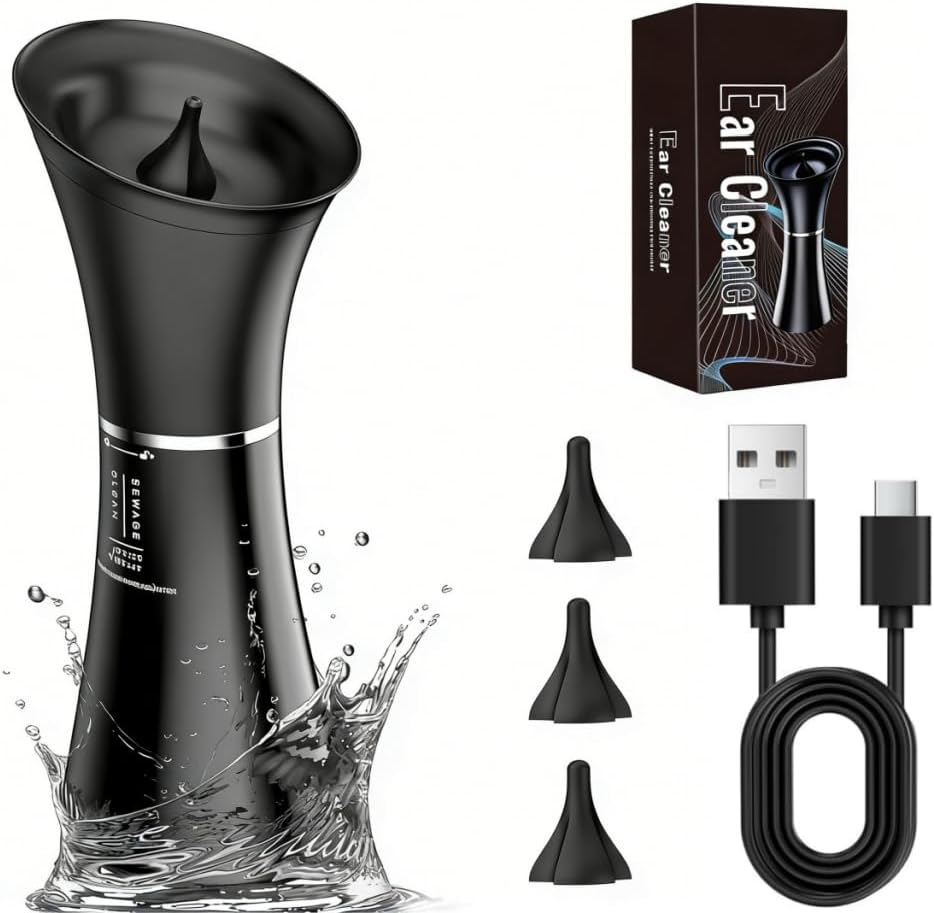 Ear Wax Removal Kit with 2 in 1 Water Tank & 4 Pressure Settings - Electric Ear Cleaning System with Smart Temperature Sensor, Safe Ear Irrigation Flushing -Black