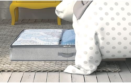 Miniatura 3 de mDesign Bolsa organizadora de tela suave debajo de la cama para ropa, accesorios, lino, panel superior de fácil visión, tapa con cremallera de 2