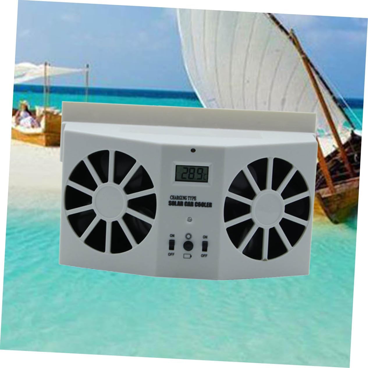 Lurrose Solar Car Fan with Rechargeable Solar Panel Double Duct Cooling System for Front and Rear Windows Compact White Car Air Conditioner Ventilation Fan