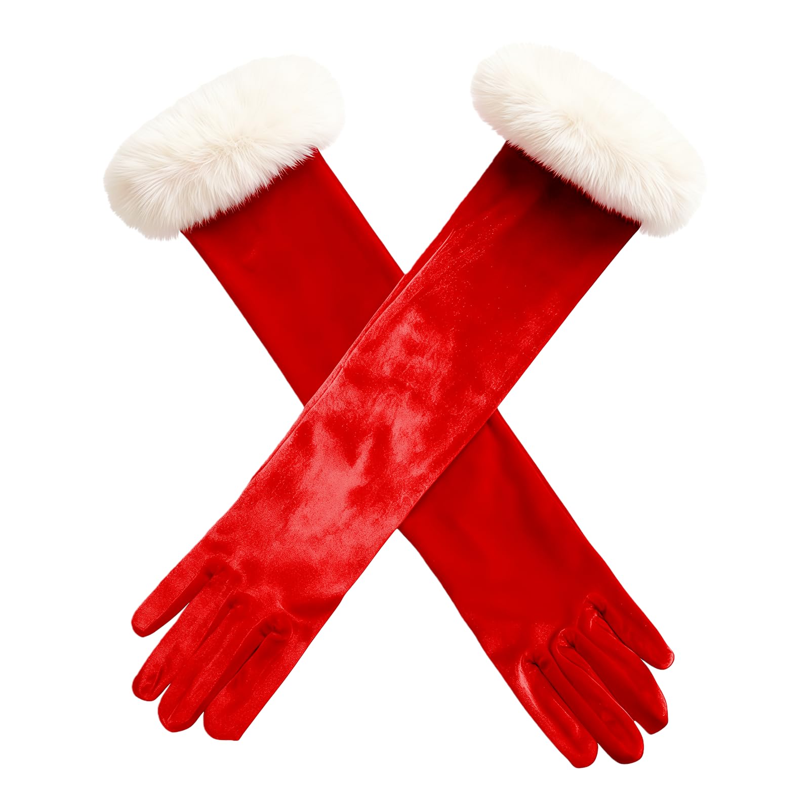 HIXNUG Christmas Santa Claus Gloves Ladies' Red Velvet Cosplay Costume Gloves for Holiday Parties and Celebrations