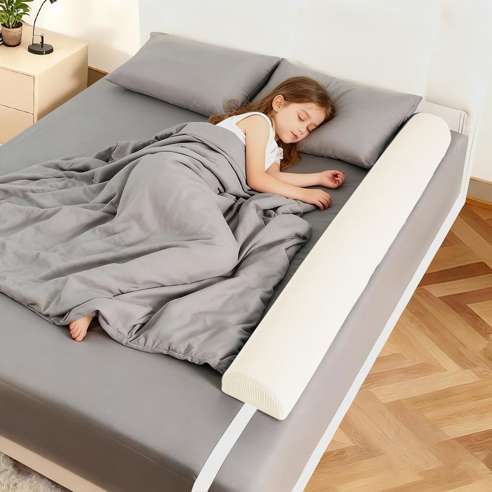 DUJUIKE Bettschutzgitter für Kleinkinder, Bettumrandung für Baby ältere Menschen, Bettgitter aus Schaumstoff, Sicherheitsbettgitter für Kleinkinder, Bequeme Bettbarriere (Beige, 1-Pack (132cm))