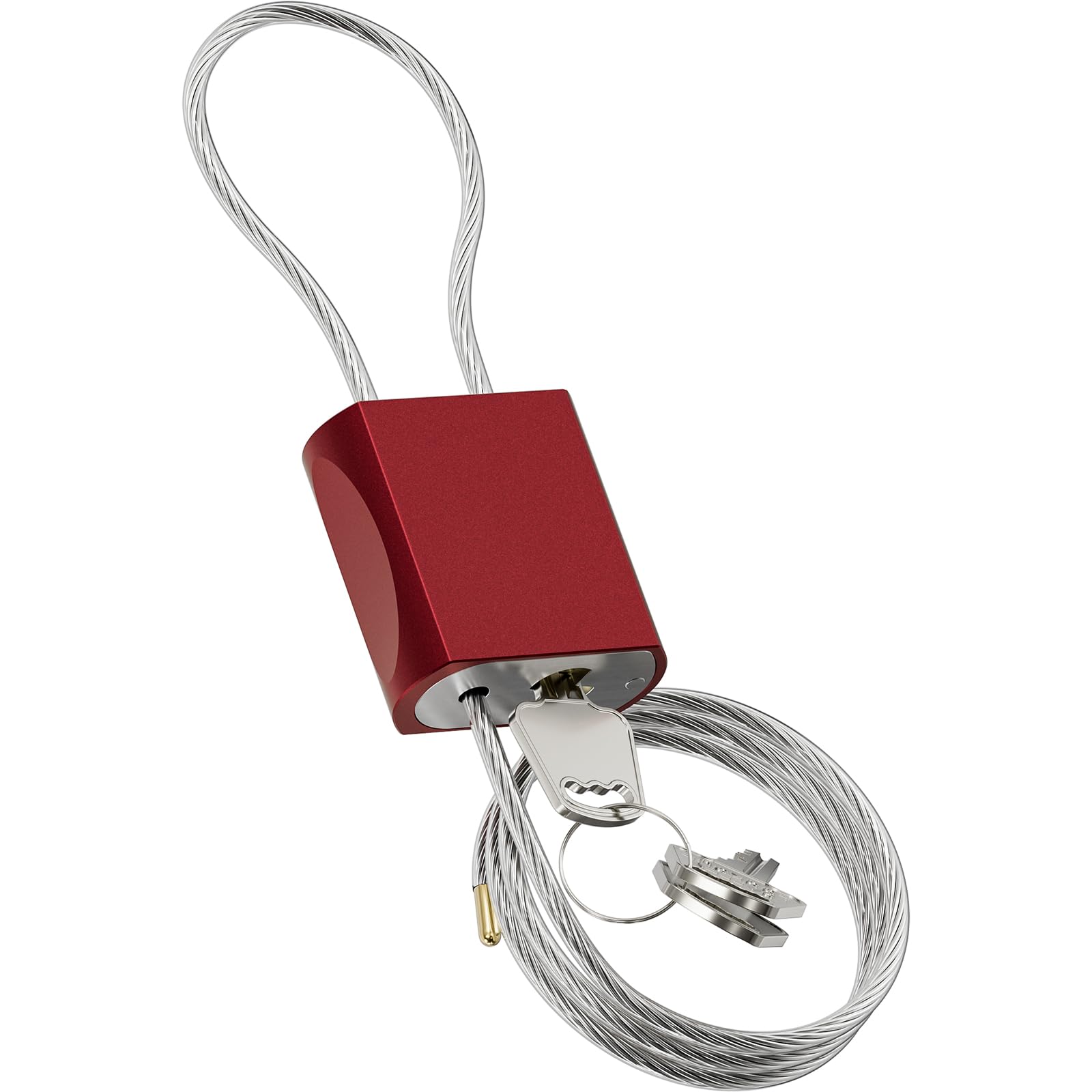 Cable Padlock Free Adjustable Lock 3 Keys, 3.28ft/1m Red