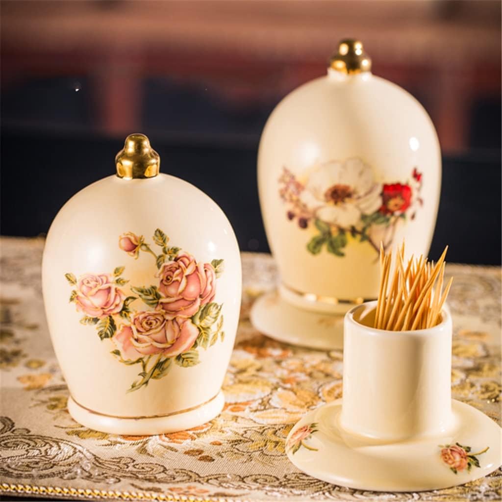 Vintage Gold Rose Ceramic Toothpick Holder Living Room Dining Table Decoration Box