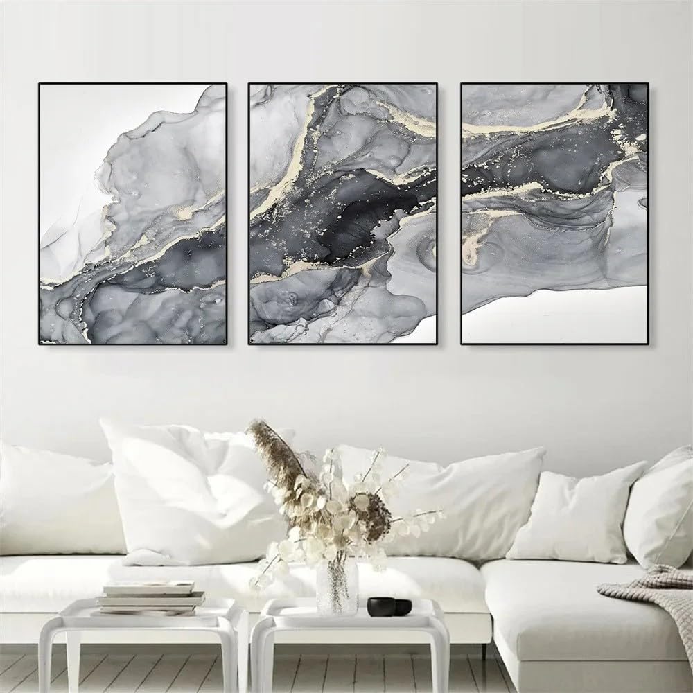 CLJKDX Abstract Black Grey Gold Marble Wall Art Canvas Painting Modern Posters Prints Pictures For Living Room Interior Home Decoration-40 * 60cm*3PCS (No Frame)