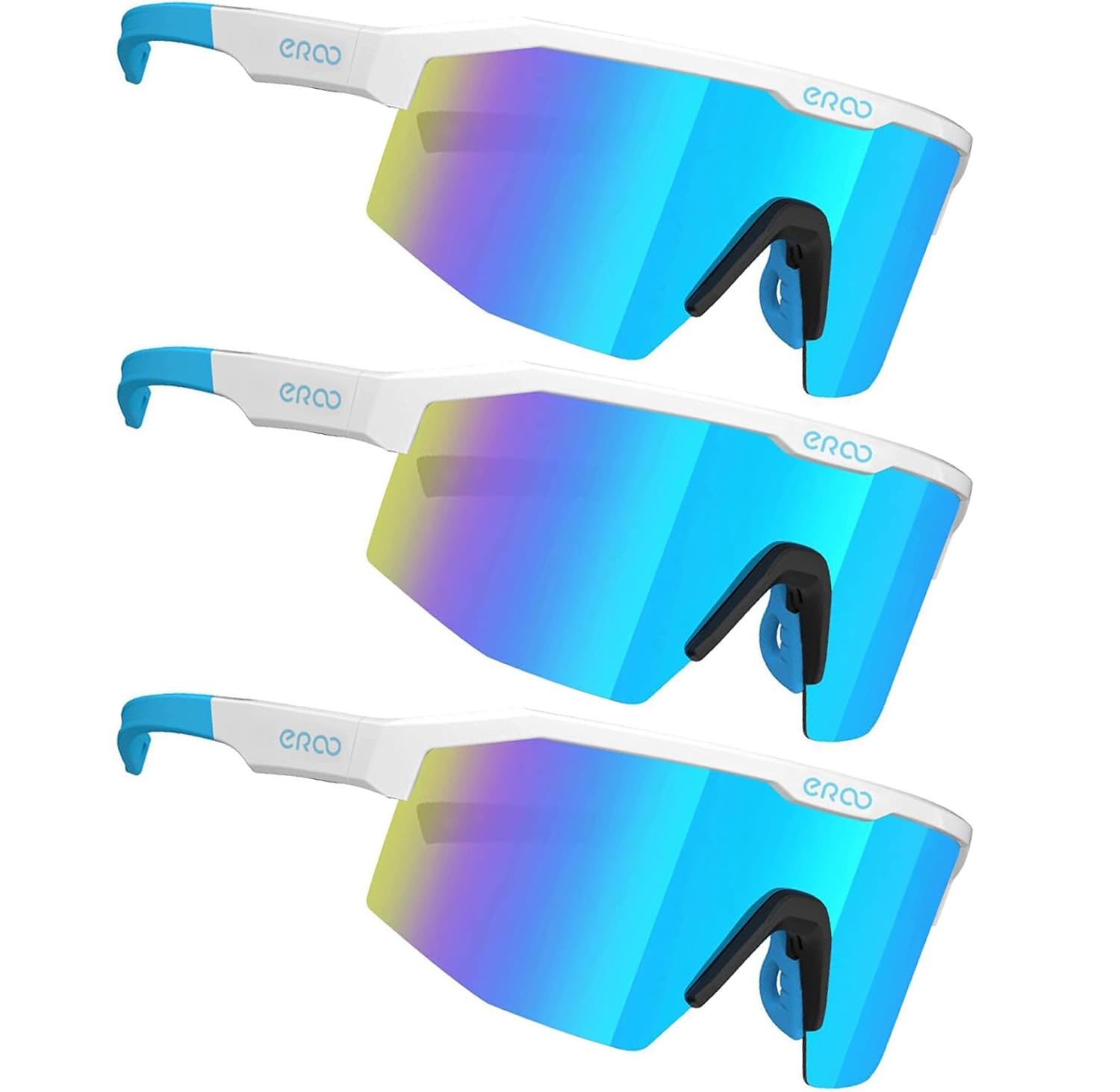 ER00 Eazyrun 3 Pack Polarized Youth Baseball Sunglasses for Kids Women Small Size Blue Mirror Coating Softball Cycling Running MTB Padel Beach Volleyball Sports F2