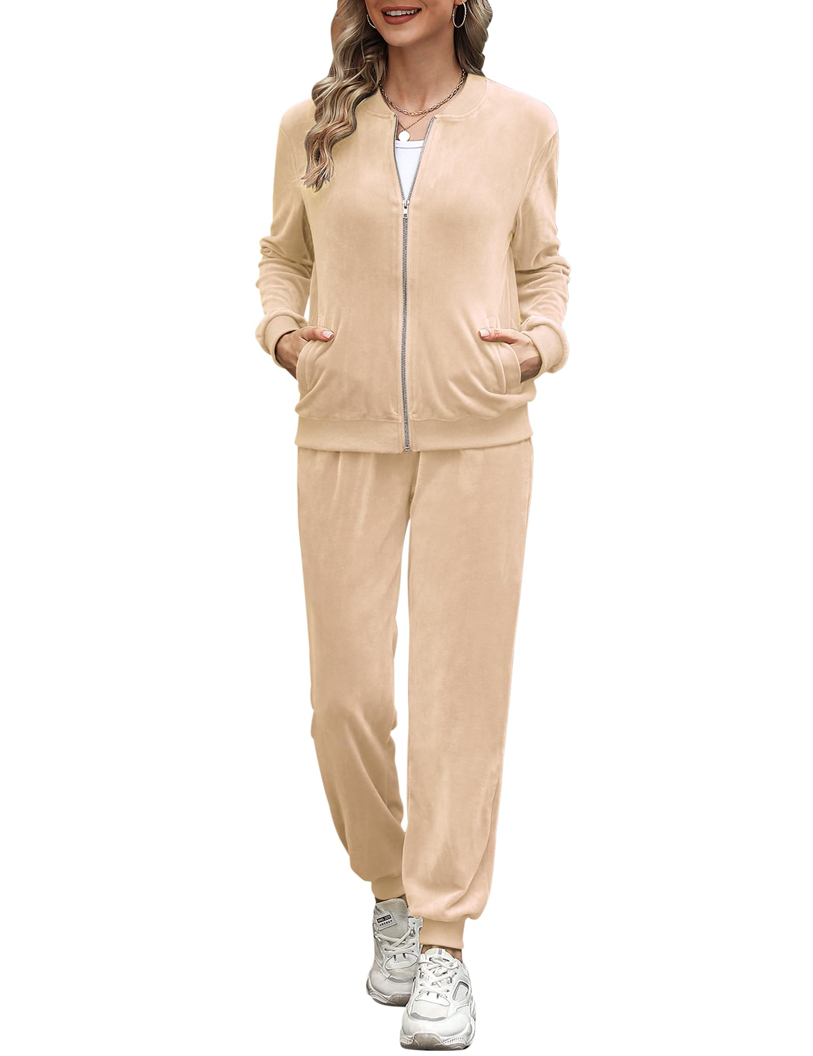 Irevial Tuta Sportiva Donna Velluto Tuta da Ginnastica Due Pezzi Casual Casa Pigiama Set con Giacca a Zipper e Pantaloni Lunghi Primavera Autunno Training Sportwear Comoda
