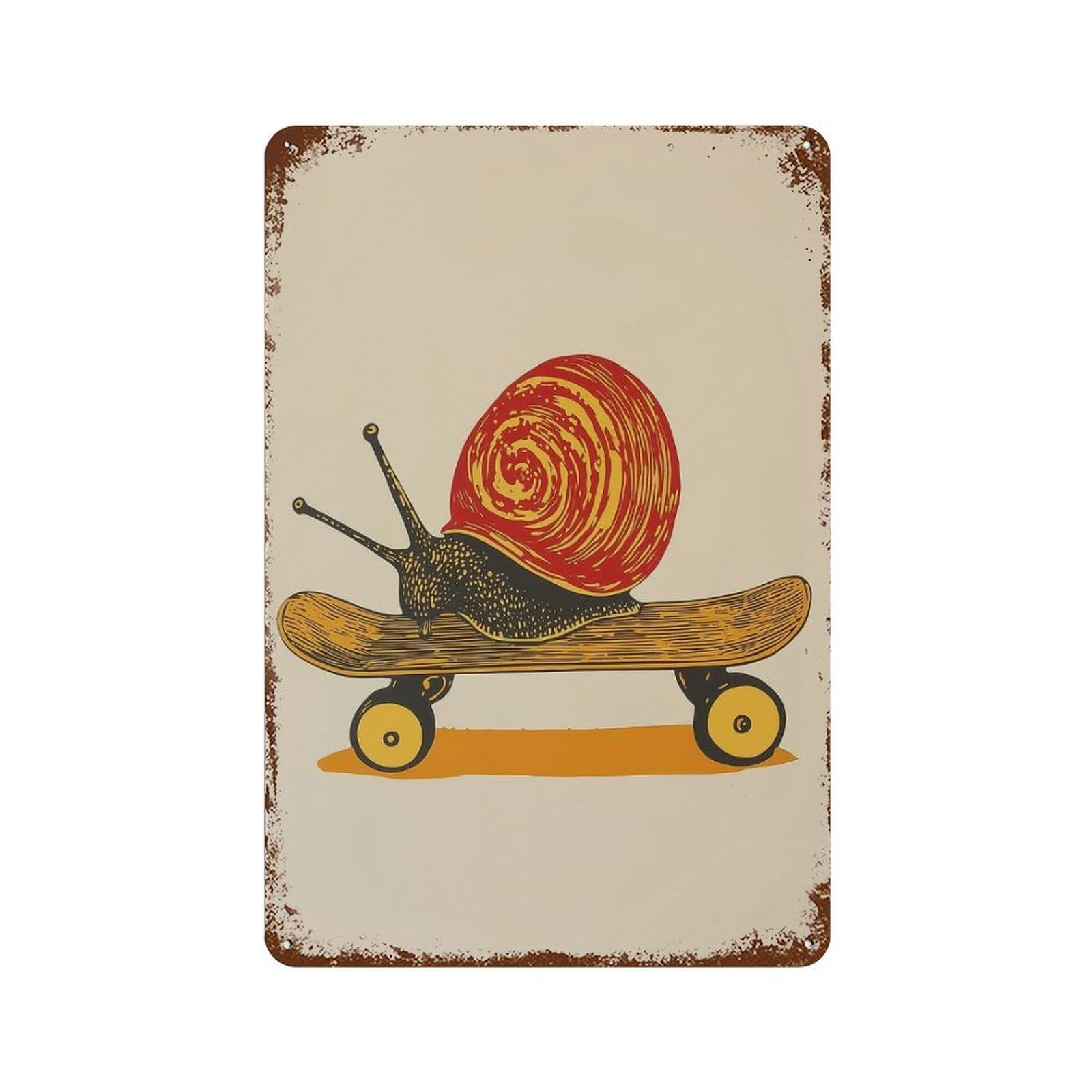 Snail Skateboarding Retro Vintage Rust Metal Sign 11.8"x7.9", Shabby Chic Decor for Living Room, Hallway And Home Decor