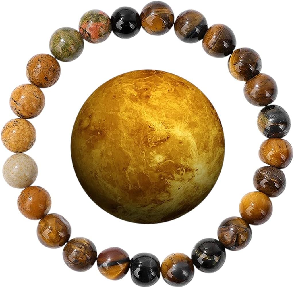 2026年 宇宙 ガイアシー 月 太陽 惑星 ブレスレット 女性用 天然石 太陽系 ブレスレット 乙女座 スタイリッシュ バングル