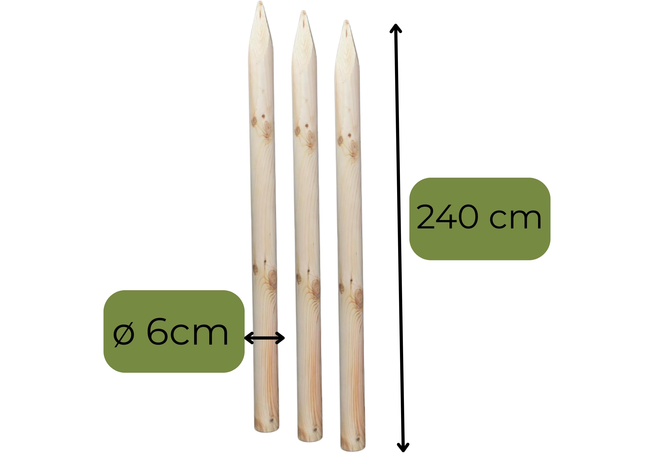 Tutor De Árbol Kit Completo Poste Ø6cm 240cm Soporte para Plantas 3 Postes De Madera 3 Correas Negras 6 Medias Estacas De Madera para Fijación De Árboles