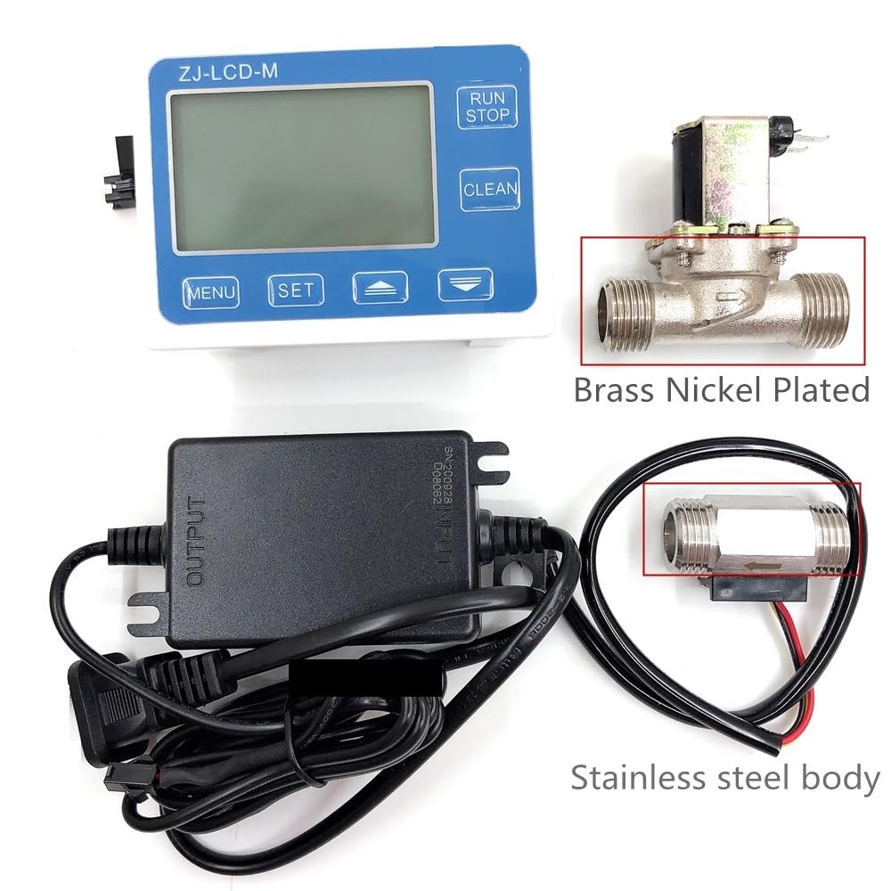 Misuratore di Portata Digitale, Regolatore quantitativo ZJ-LCD-M + sensore di Flusso da 1/2" + valvola + Alimentatore for la misurazione del Liquido in Acqua(Not NTC)