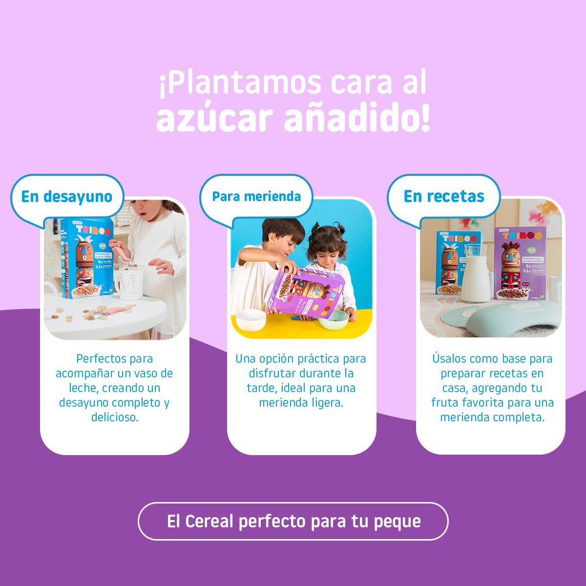 Smileat - Cereal TRIBOO Sabor a Cacao - Snack para peques - Sin Azúcar ni Sal Añadidos - Ecológico y 100% Vegetal - Textura Crunchy - Ideal con Leche o Yogur - 300g