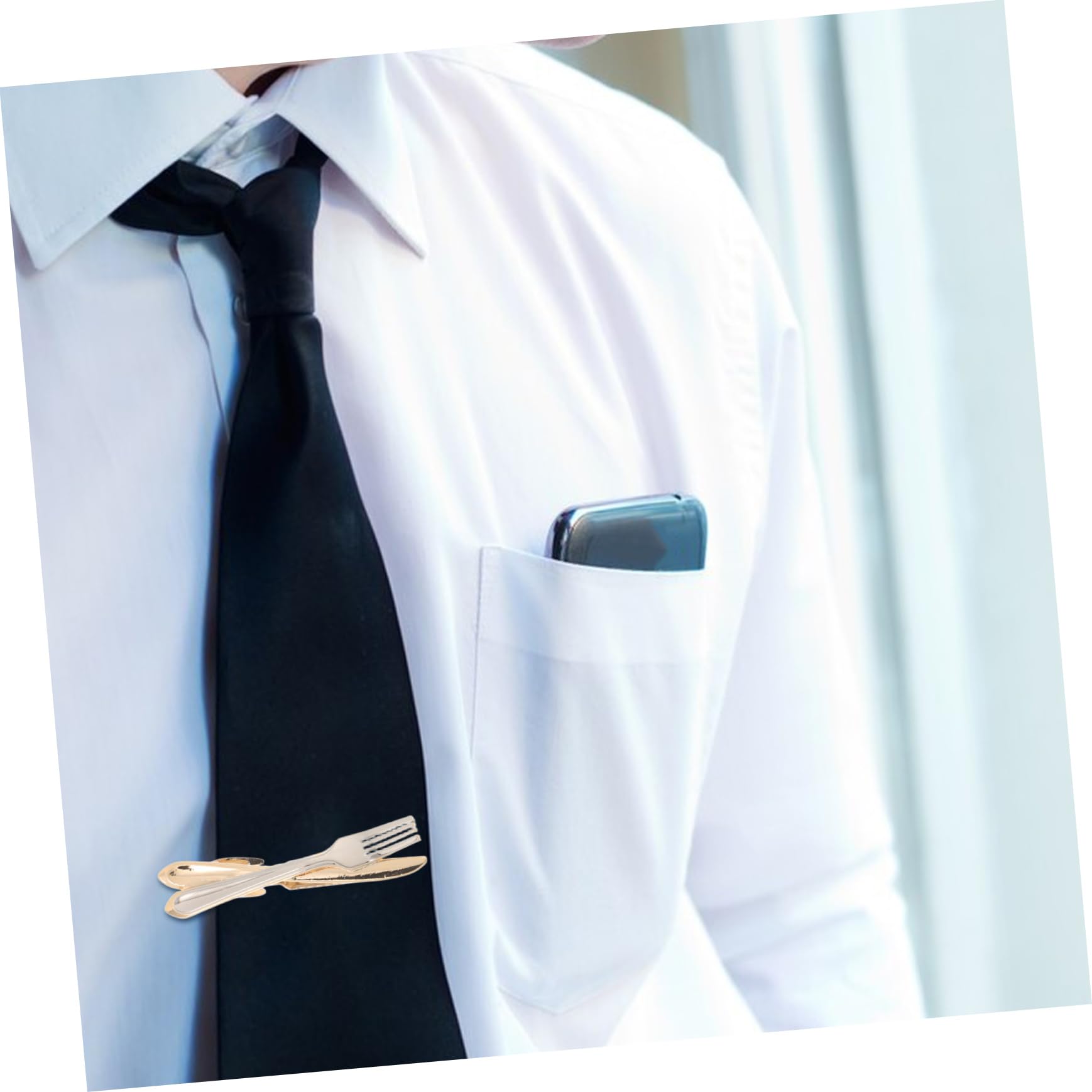 FOMIYES Fermacravatta Uomo Design Posate, Clip Elegante in Rame | Forma Forchetta e Coltello, Stile Minimal Business, Adatta a Matrimoni e Riunioni