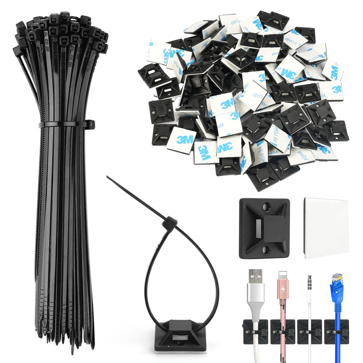 PRITEX Klebesockel Für Kabelbinder - 50 Stück, Selbstklebend, Schwarz, 20x20 Mm - Für Kabel Bis 3,6 Mm, UV- & Temperaturbeständig