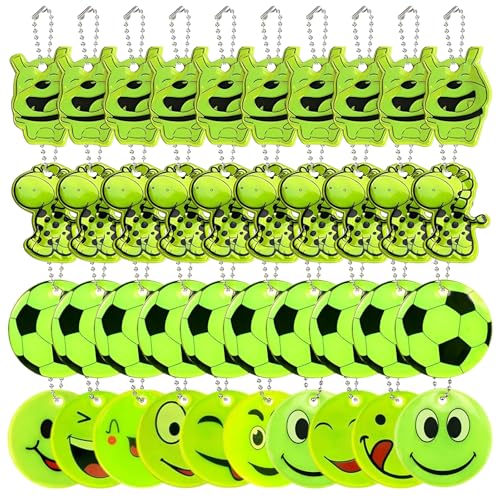 40 PCS Sicherheits Reflektor Anhänger, Yueser Reflektoren Kinder Reflektoren Anhänger Fußball Reflektor Anhänger Lächeln Schlüsselanhänger Kinder Reflektor Anhänger Kinder Hund Reflektierende Anhänger