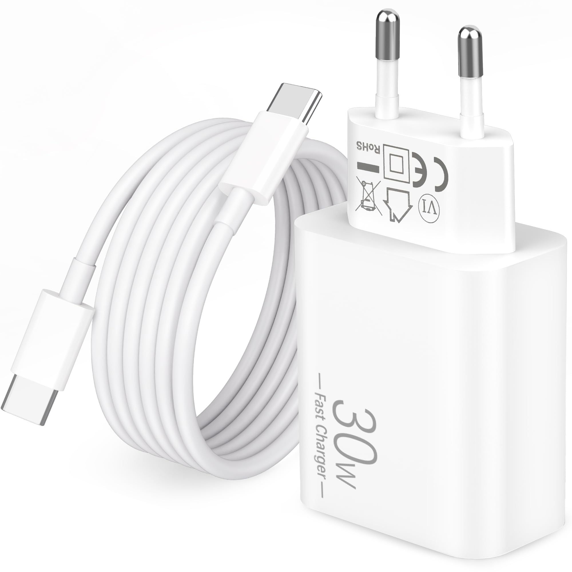 30W USB C Ladegerät Ladekabel für iPad Pro/Air 13/11/12.9, iPad 10/11/A16 Gen, iPhone 17e/17/Air/16/16e/15 Pro Max, Netzteil Stecker Schnellladegerät Charger Adapter mit 2M USBC Schnellladekabel