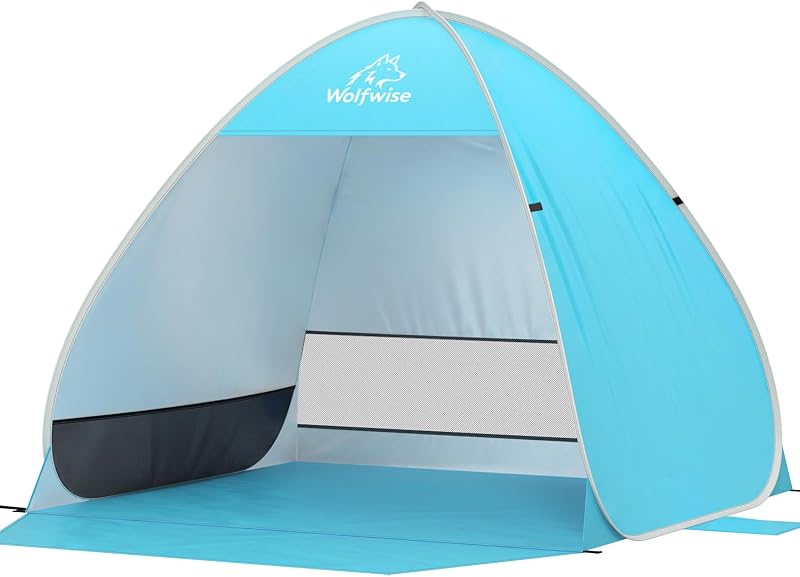Wolfwise Pop up Beach Tent, UPF50+ Sun Shelter, Portable with Carry Bag,Instant Easy Setup Popup Beach Shade Canopy for 1-2 Person, 62 ×50×46 in, Blue