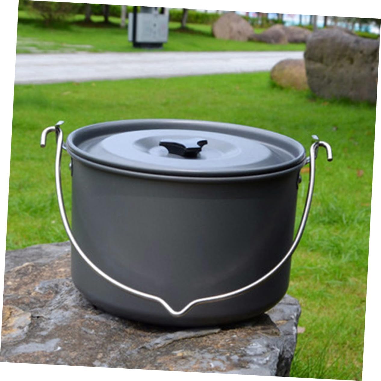 Portable Aluminum Camping Pot with Lid Lightweight Outdoor Cooking Pot for People Even Heat Distribution with Handle and Carry Bag for Hiking Picnics and Grilling