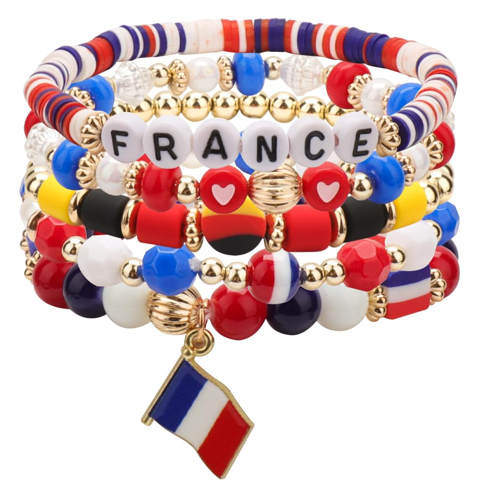 WALLFID Ensemble de bijoux pour fans de 5 pièces, réglables, aux couleurs du pays, accessoire tendance pour les fans de football pour homme et femme, idéal pour la vie quotidienne, le stade, la