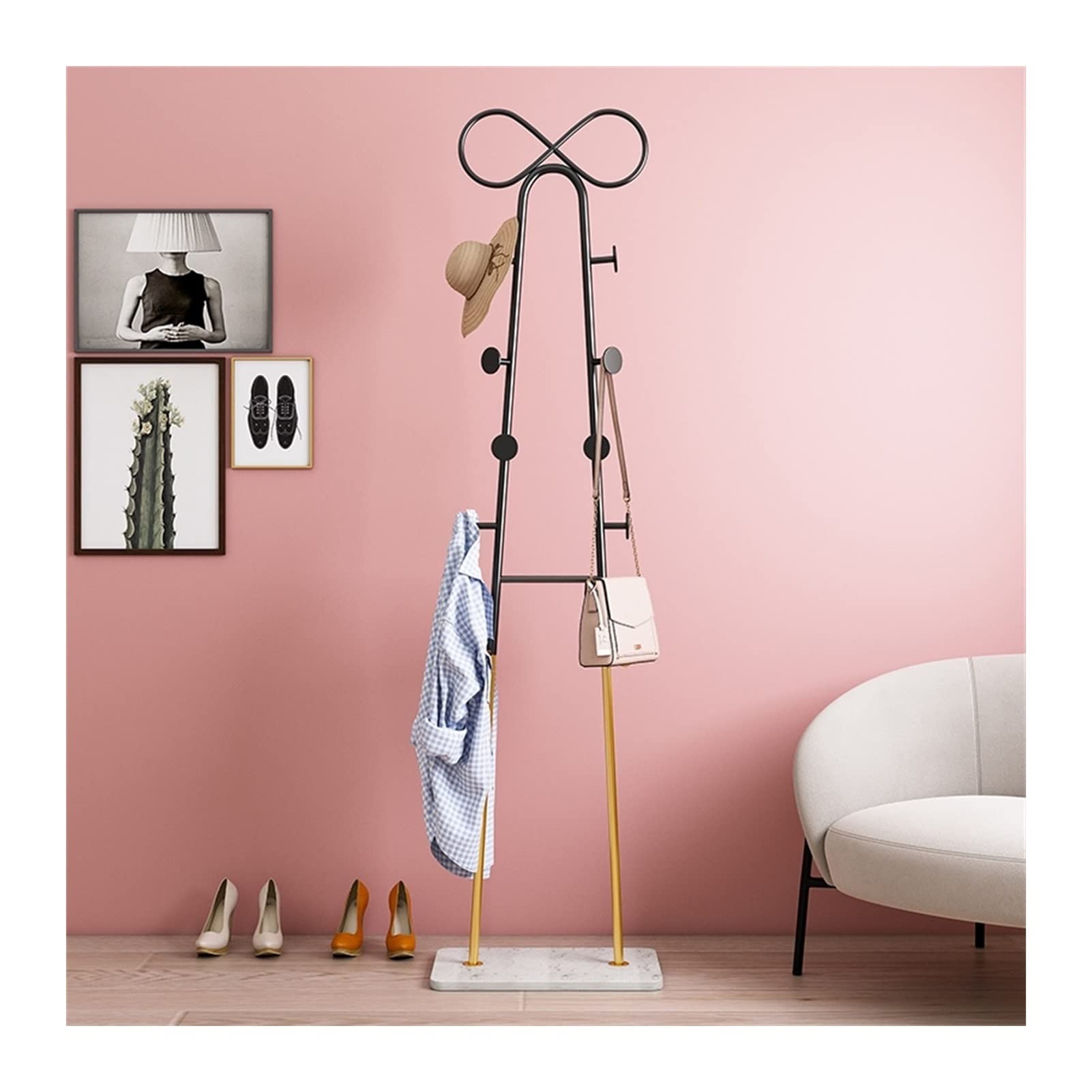 FCXWEVR Coat RackCoat Rack, Clothes Rack, Freestanding Coat Rack, Simple Stylish Coat Rack with Sturdy Marble Metal Hangers for Scarves, Backpacks, Umbrellas, Purses, Tree Stands (Color C)
