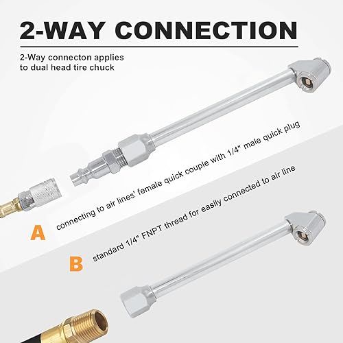 Miniatura 5 de Portabrocas neumáticas FNPT de doble cabezal de 14 pulgadas, portabrocas para neumáticos de alta resistencia para camión RV para inflador,