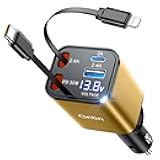 Retractable Car Charger, 69W Super Fast 4 in 1 USB C Car Charger Adapter with Smart Device-Adaptive Charging Technology& Current Display, Car Accessories for Phone, Android- Yellow
