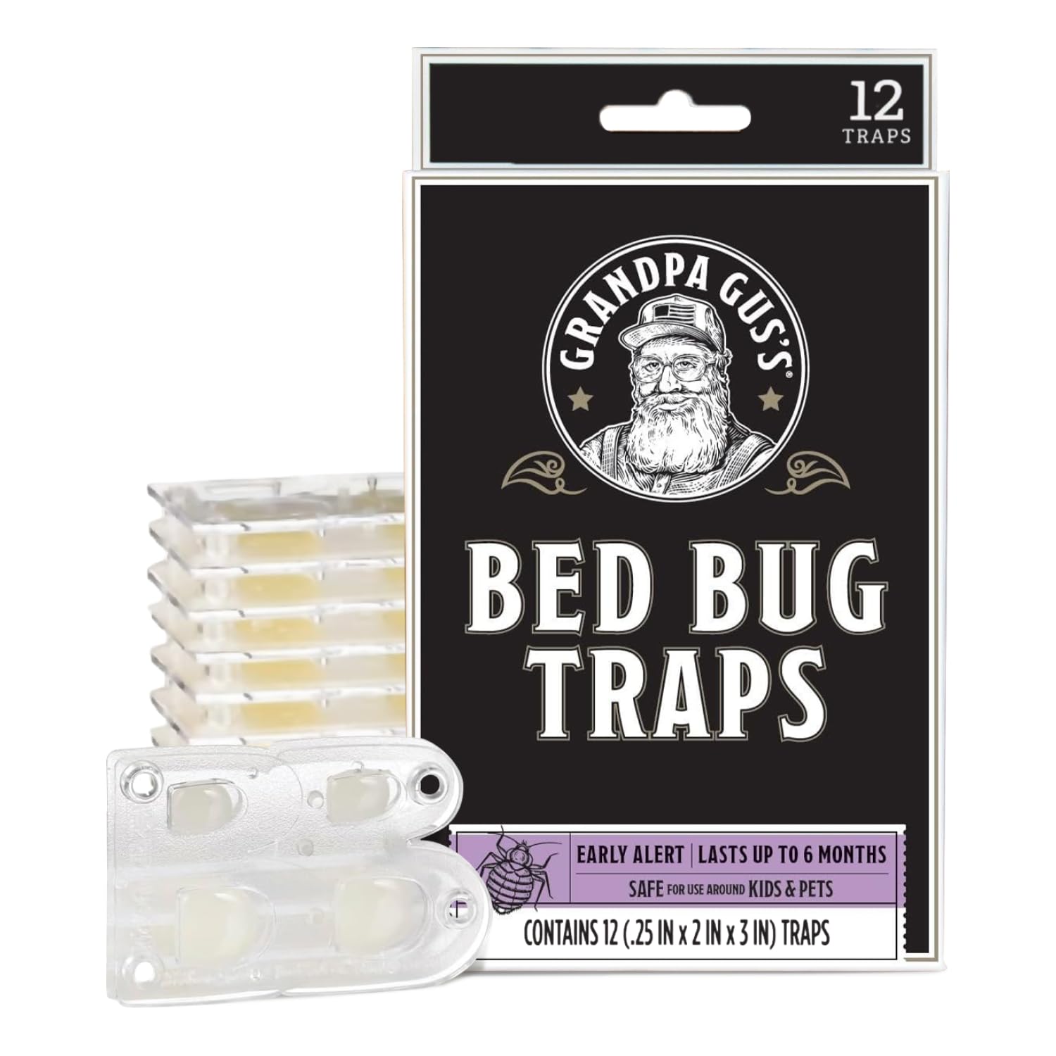 Grandpa Gus's Bed Bug Glue Traps for Mattress, Home, & Travel, Pack of 12