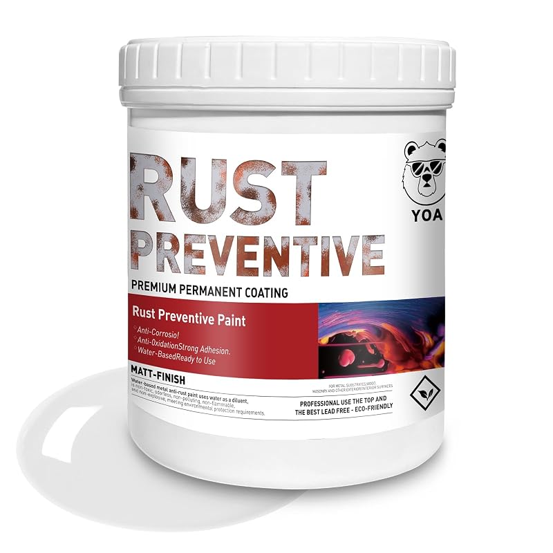 Tinta para Metal YOA à Base de Água, Primer e Revestimento para Tratamento de Ferrugem, Branco Fosco, Frasco de 480 mL