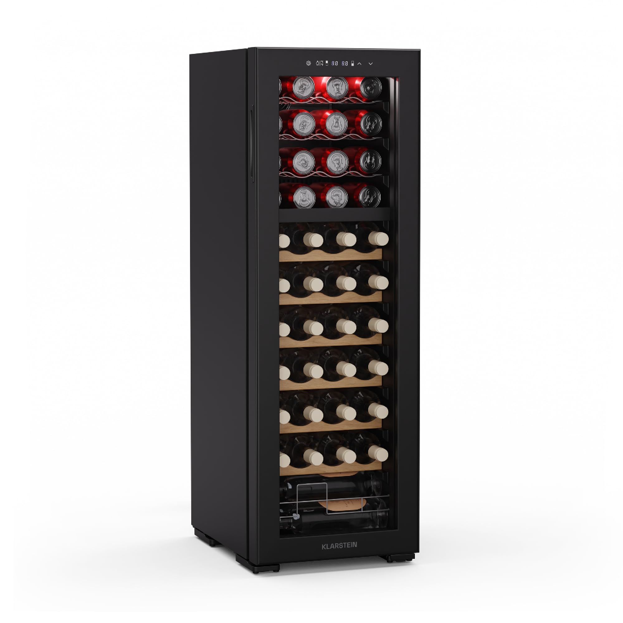 KLARSTEIN Bovella 44 Duo+ Wine Fridge - 44 Bottle Capacity, Dual Zone, 5-18°C, Touch Control, LED Lighting, UV Protection, Quiet, Free-Standing Wine Cooler