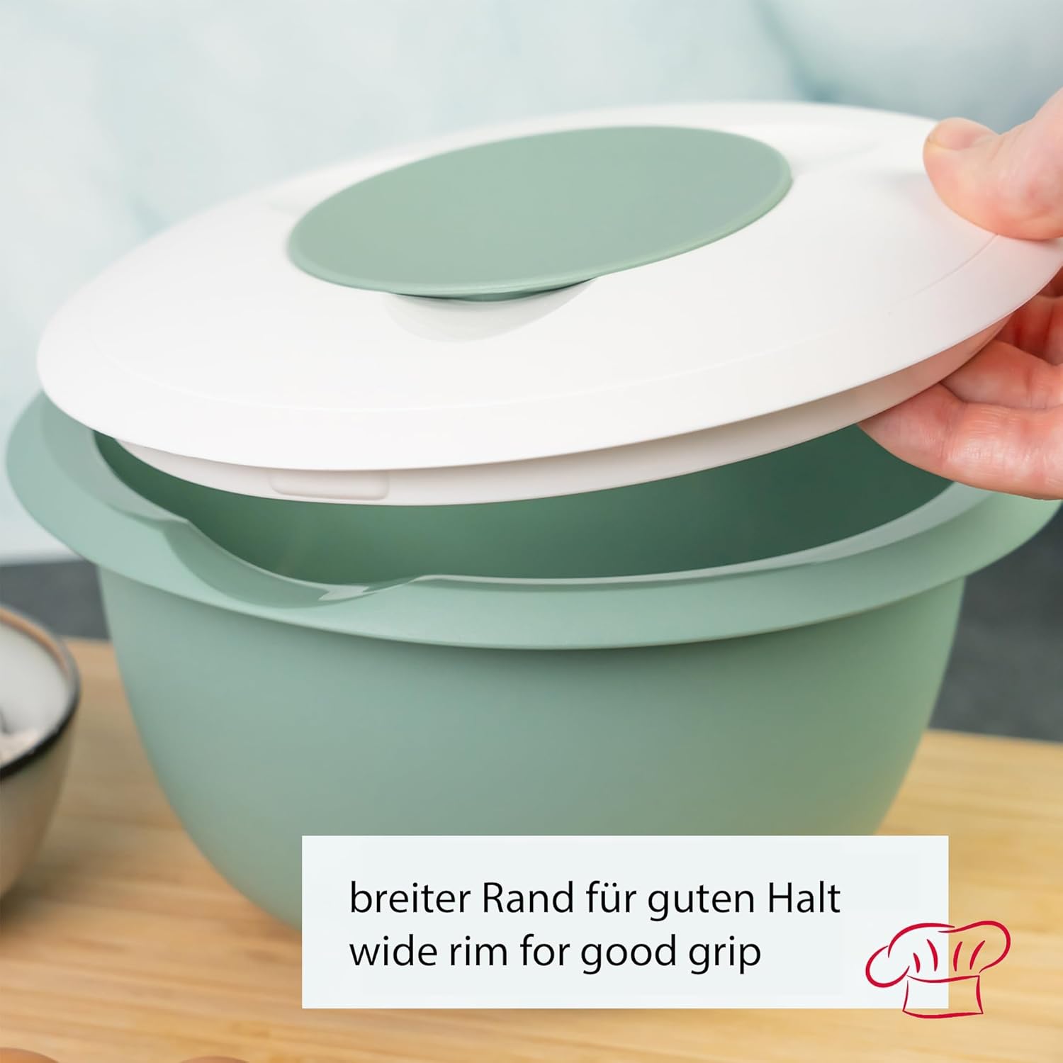 Westmark Helena Mixing Bowl (2.5L) and Mixing Cup (1.4L) - Mixing Bowl with Splash Guard Rim and Rubber Ring - Cup with Spout and Measuring Scale - Mint Green/White