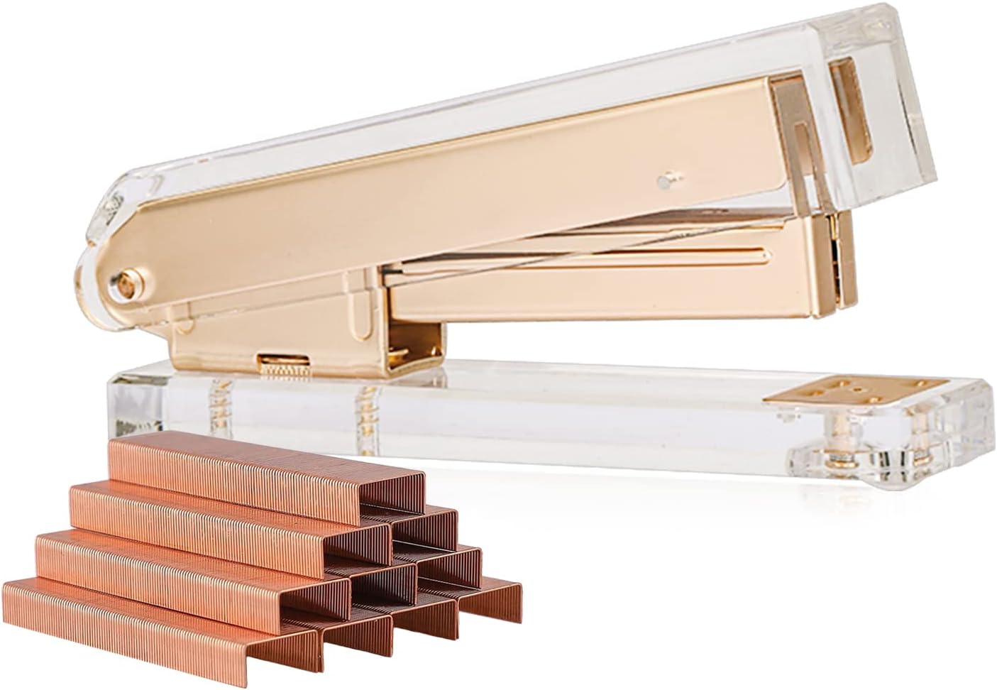 Elegant Ultra Clear Acrylic Office Supplies Acrylic Stapler Matte Gold Desktop Stapler with 1000pcs Staples for Office Accessories(Gold)