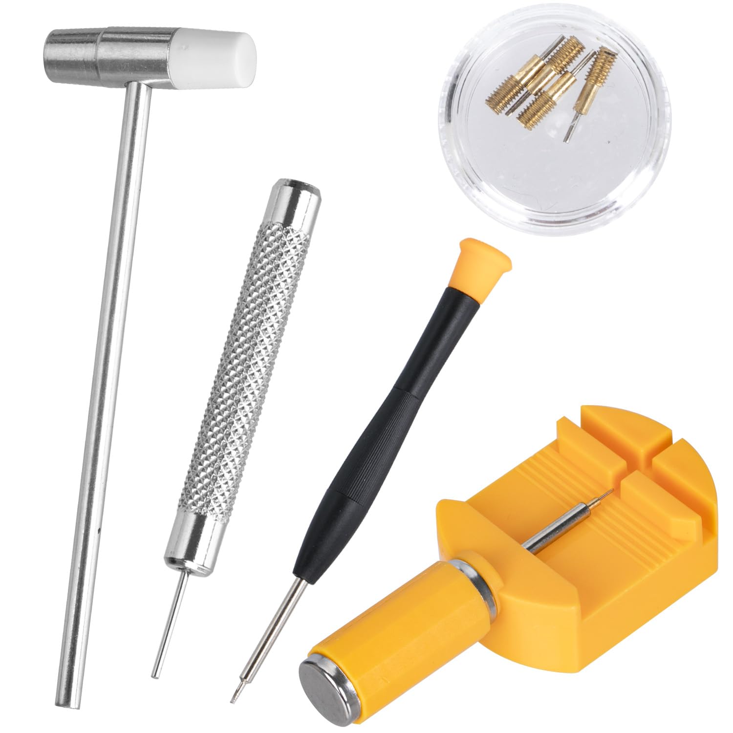 AcooruitengWatch Link Removal Tool Kit Metal Watch Repair Tool Kit Watch Tools Professional Watch Pin Removal Tool Watch Strap Adjustment Tool for Watch Back and Link Removal 9 Pcs