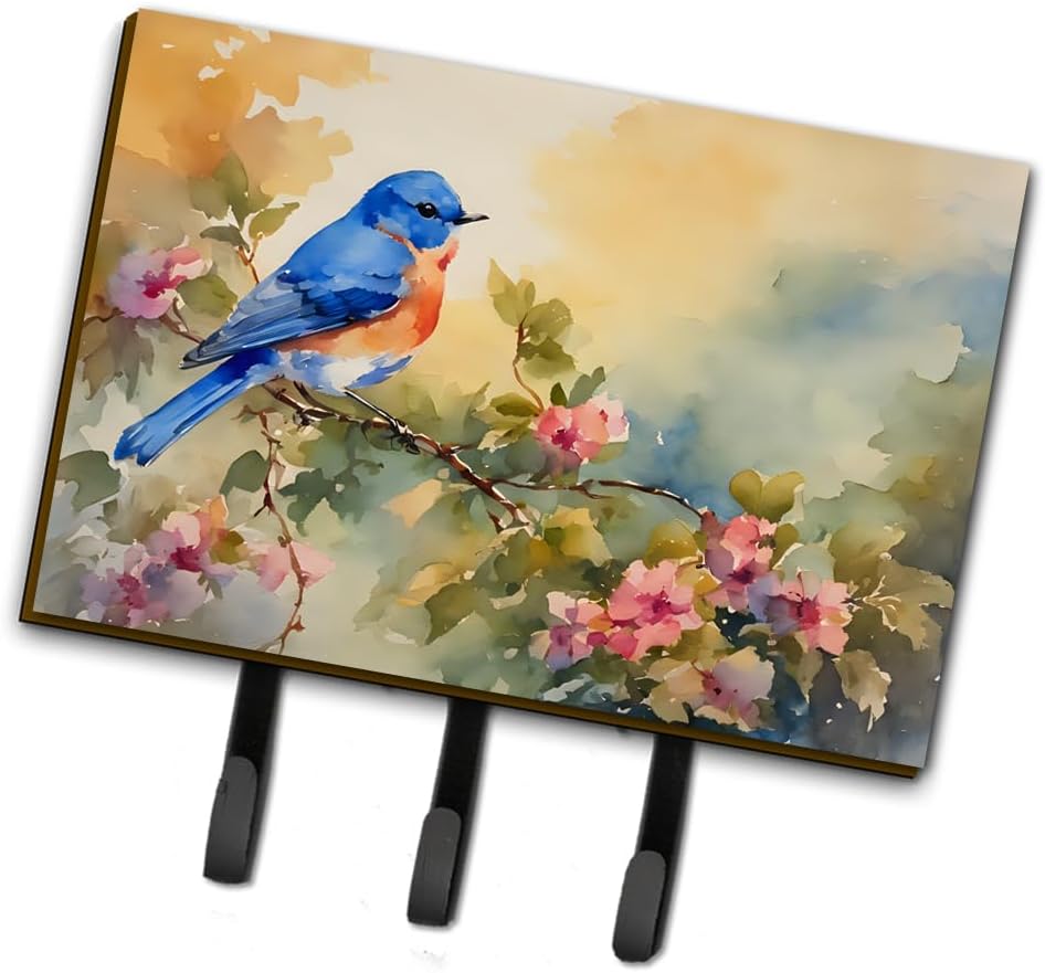 Caroline's Treasures Bluebird Leash or Key Holder Wall Hooks, Key Hooks Holder, Coat Rack Wall Mount, Coat Hooks, Hooks for Hanging Keys, Towels, Aprons, Leashes