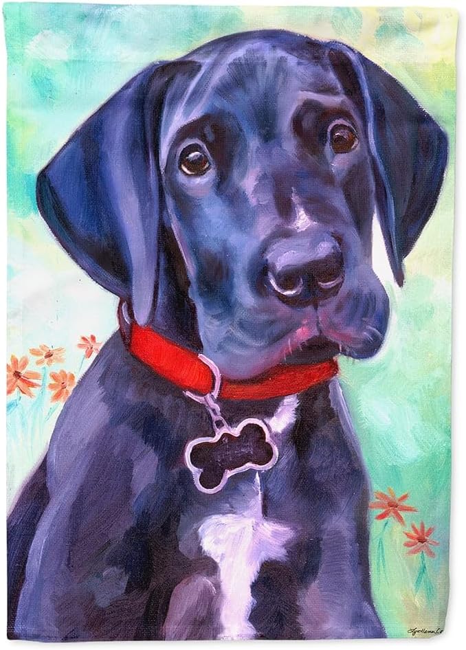 Caroline's Treasures 7312CHF Great Dane Natural Ears Black Pup House Flag Large Porch Sleeve Pole Decorative Outside Yard Banner Artwork Wall Hanging, Polyester, House Size, Multicolor