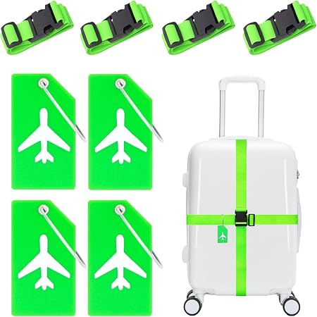 Amazon.com: Juego de 4 correas de equipaje ajustables para maletas,  etiquetas de equipaje de silicona, etiquetas de maleta de viaje con tarjeta  de identificación para equipaje, maleta, accesorios de viaje : Ropa,