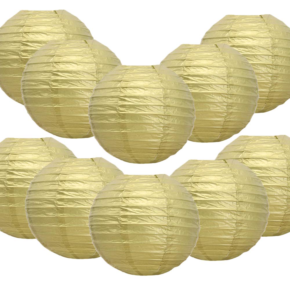 Time to Sparkle 10 Pack Tissue Round Paper Lanterns Lamp Shade Party Decoration- Lantern Metal Gold, 16"(40cm)