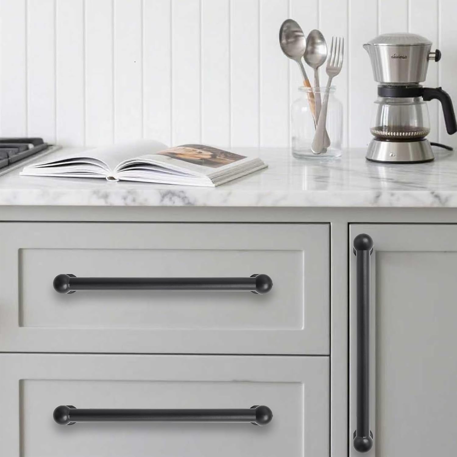 10 Pack Heavy Duty Solid Cabinet Pulls - Elegant Matte Black Handle for Drawers and Cabinets, 5 Inch Hole Center, Modern Kitchen & Bathroom Hardware.