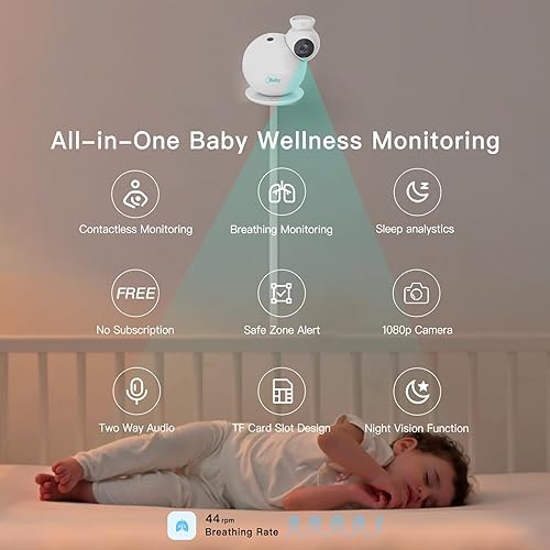 Miniatura 2 de iBaby i7 Monitor de respiración sin contacto para bebés, monitor de salud: respiración de pista, patrón de sueño - Cámara WiFi de 1080p, vista de