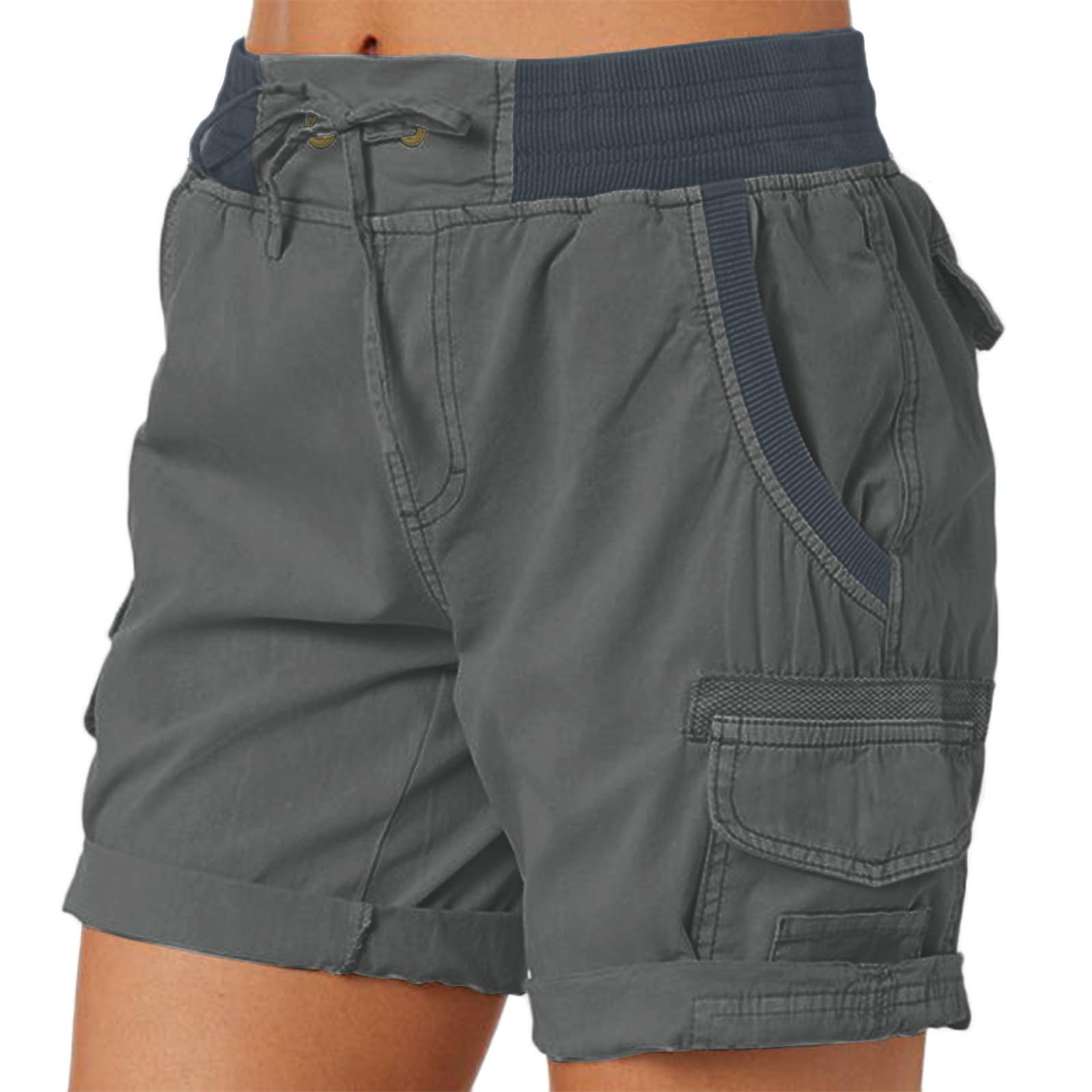 Short Cargo Ample Femme Taille Elastique, Shorts Et Bermudas Décontracté pour Femme Shorts Militaire avec Multi-Poches Pantalon De Loisirs De Travail Randonnée Golf Outdoor Couleur Unie