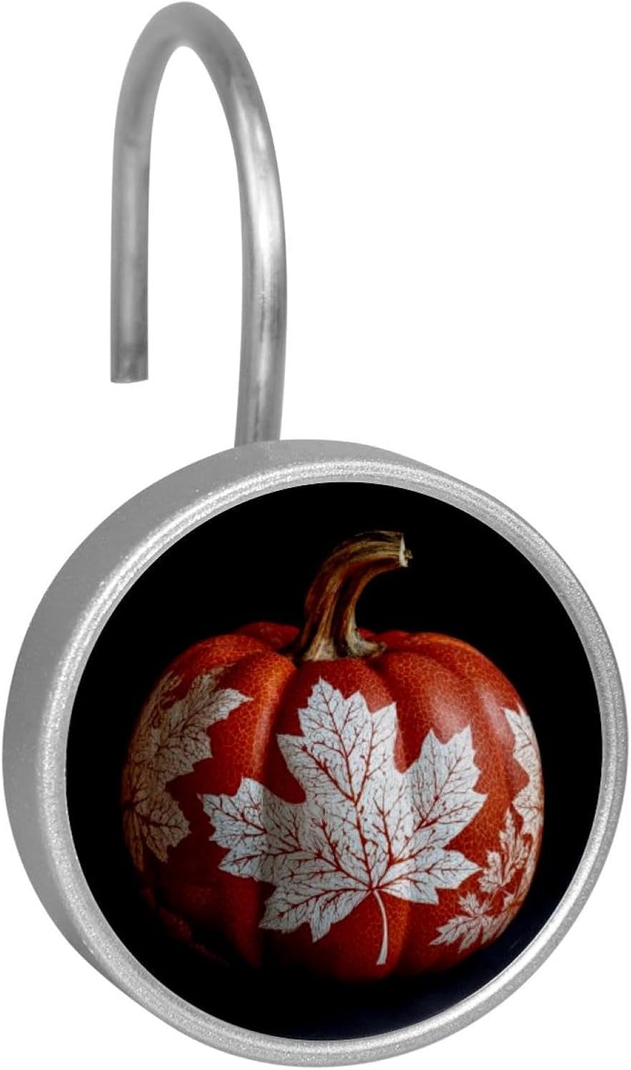 12PCS Fall Pumpkins Maple Leaf Shower Curtain Hooks Metal Rust Resistant Decorative Shower Curtain Hooks Bathroom Decorations