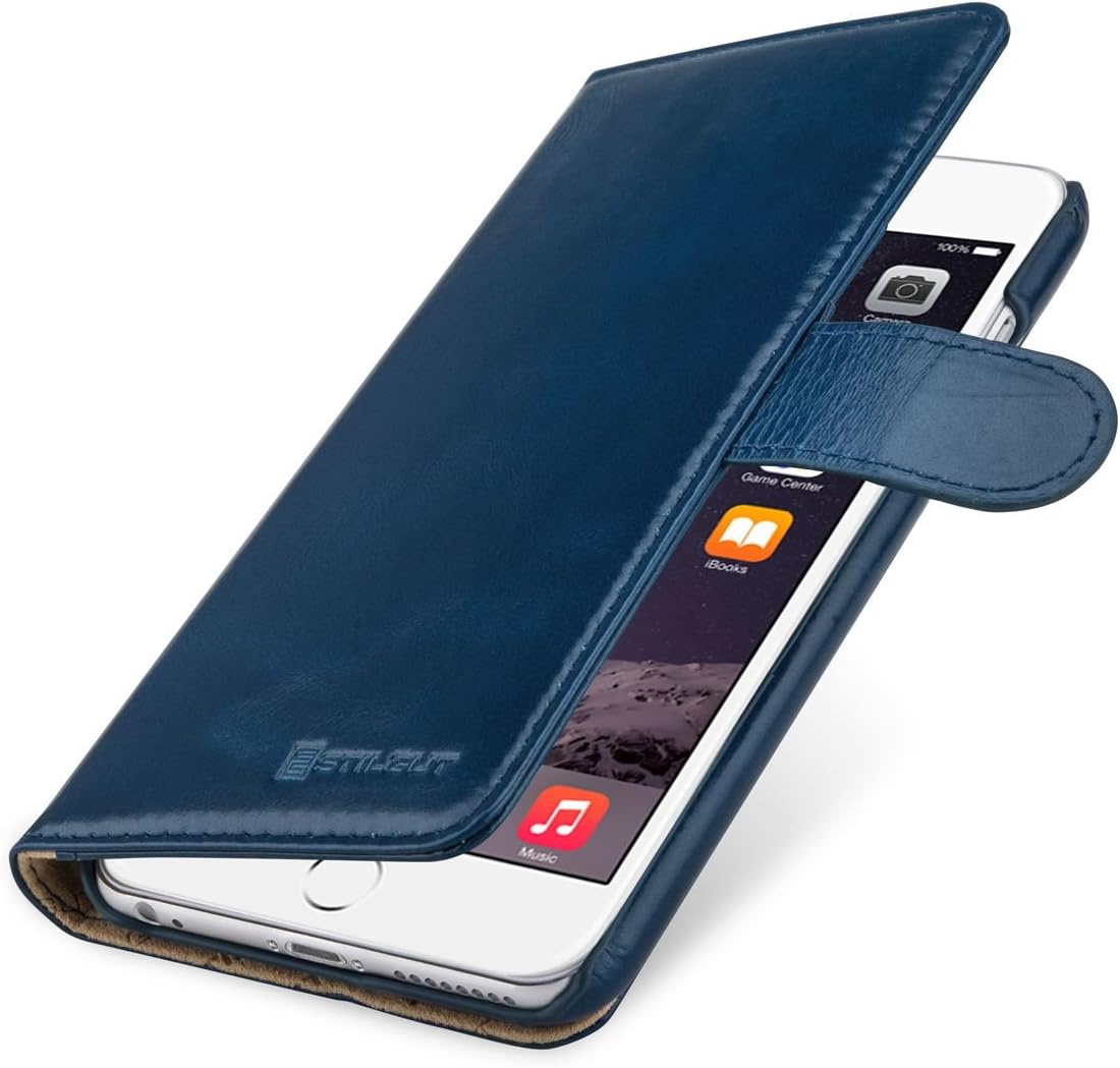 StilGut® Talis with Stand, Leather Wallet Case for Apple iPhone 6 Plus & iPhone 6s Plus (5.5''), Midnight Blue