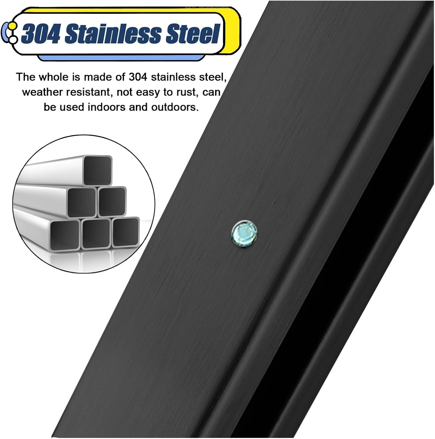 High Glass Panel Post Kit - 39" 41" 43" 47", Black Square Stainless Steel Outdoor Deck Railing for Villas, Offices, Hotels, Homes - Durable Floor Mount Guardrail Column
