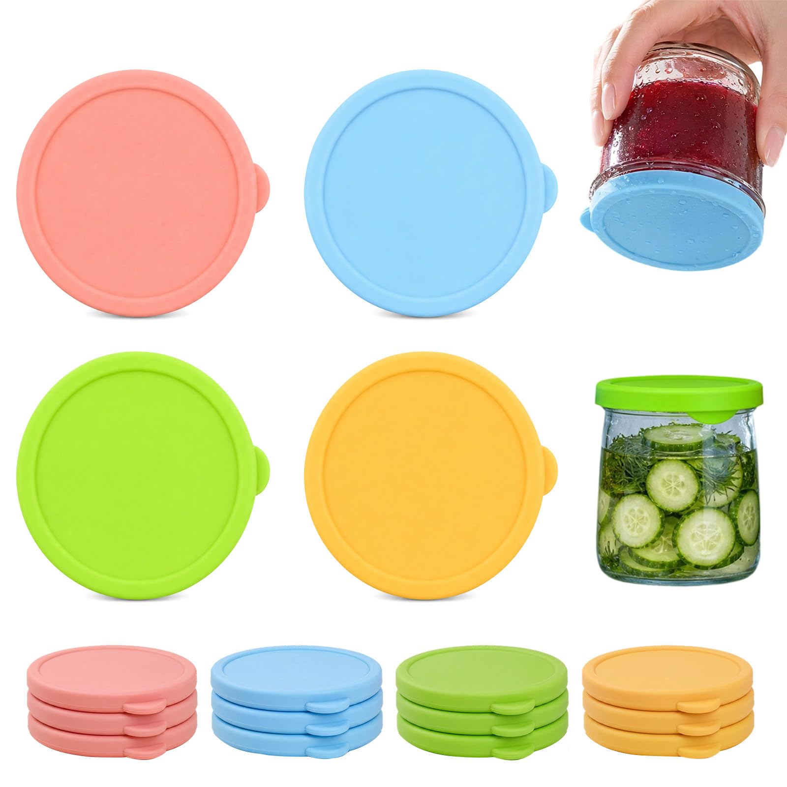 12 Packs Silicone Lids for Gü Pots, Reusable Sealing Covers for Glass Jars, Airtight Food Storage for Yogurt Pot, Pudding Pot & Tin Can (3 inch / 7.6 cm)