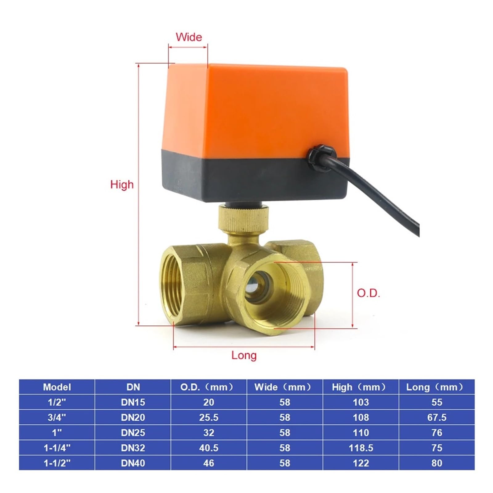 1/2 "3/4" 1 "1-1/4" Filettatura BSP AC 12 V 24 Valvola A Sfera Elettrica Motorizzata In Ottone A Tre Vie A 3 Fili 2 Controllo Tipo T DN15/DN20/DN25(1-1/4",AC)