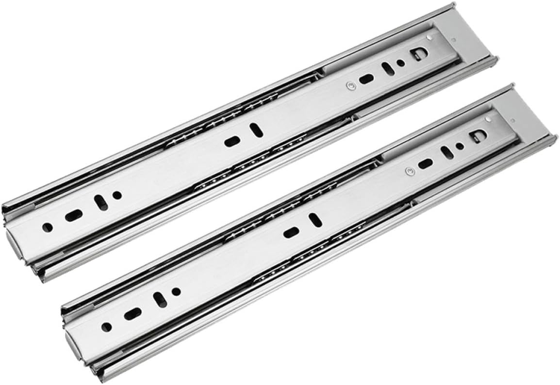 Three-Section Stainless Steel Drawer Slides 16-inch Buffer Damping Slide Rail Silent Cabinet Track with Thickened Rail for Furniture Drawers, 1 Pair