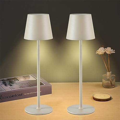 Paquete de 2 lámparas de mesa inalámbricas recargables por USB, lámpara de escritorio de simplicidad con batería integrada de 4600 mAh, lámpara LED